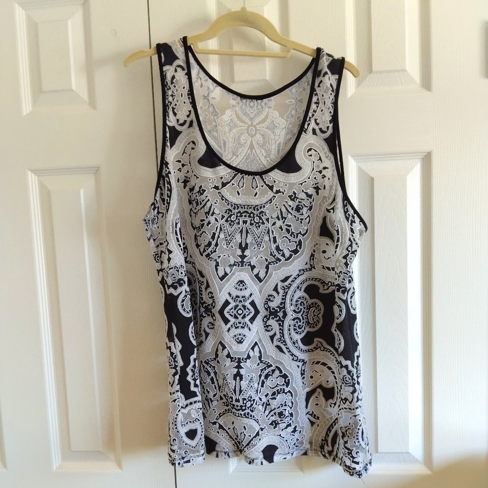 SALE 2 FOR $ 18.00 !!!  Black & White Sheer Burnout Tank /Bathing Suit Cover Up